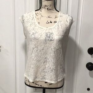 🆕 EXPRESS Laced Round Neck Shorts Sleeves Top Cream